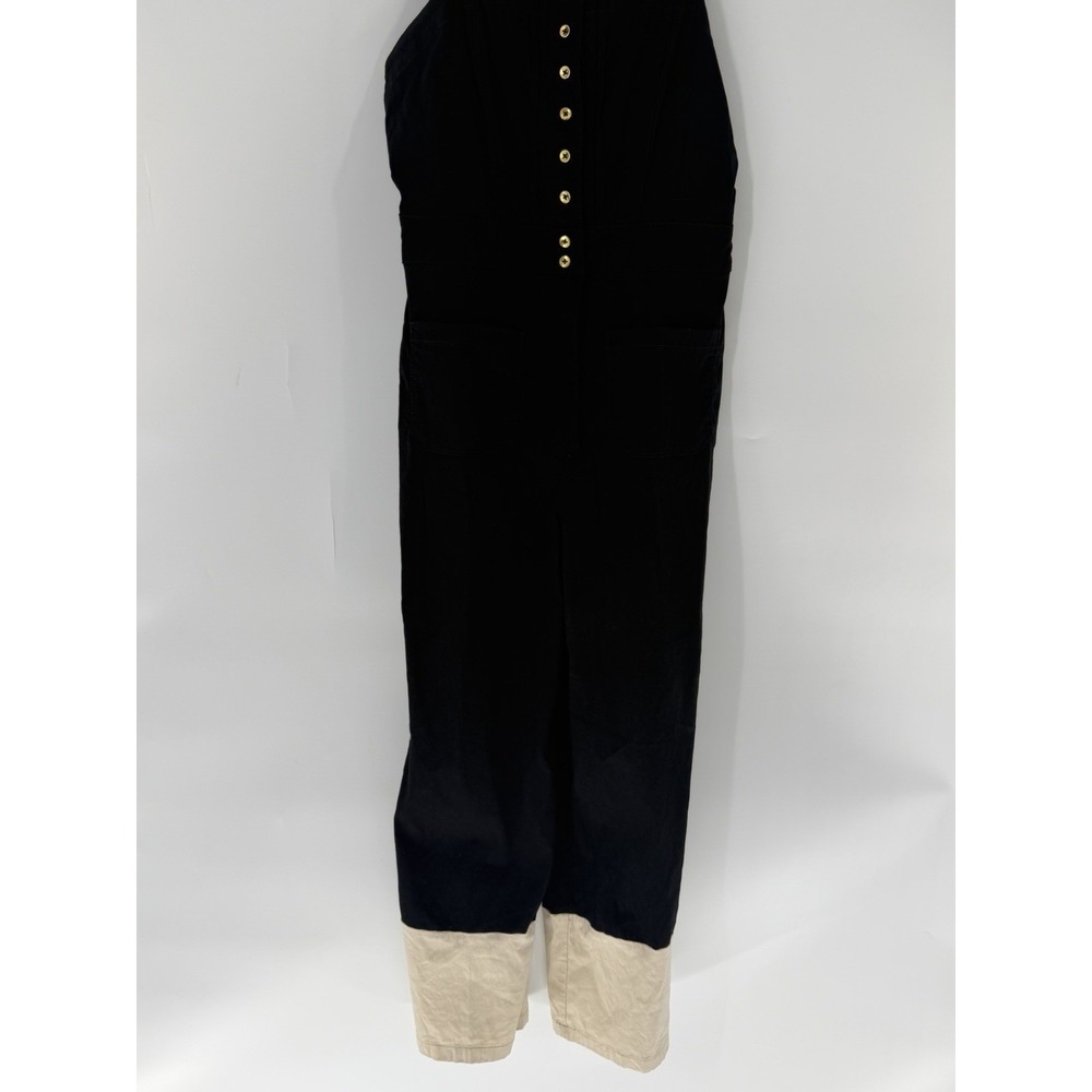 Maeve Anthropologie Colette Jumpsuit Black Tan Colorblock Button Front Size 8 - Picture 4 of 11